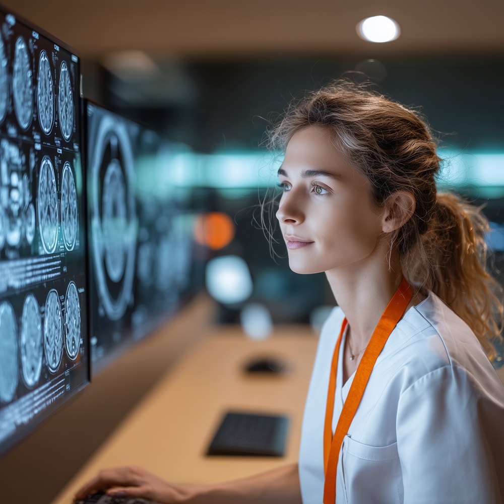 Radiologist reviewing diagnostic imaging scans, representing the healthcare services companies in the Mercury Partners portfolio